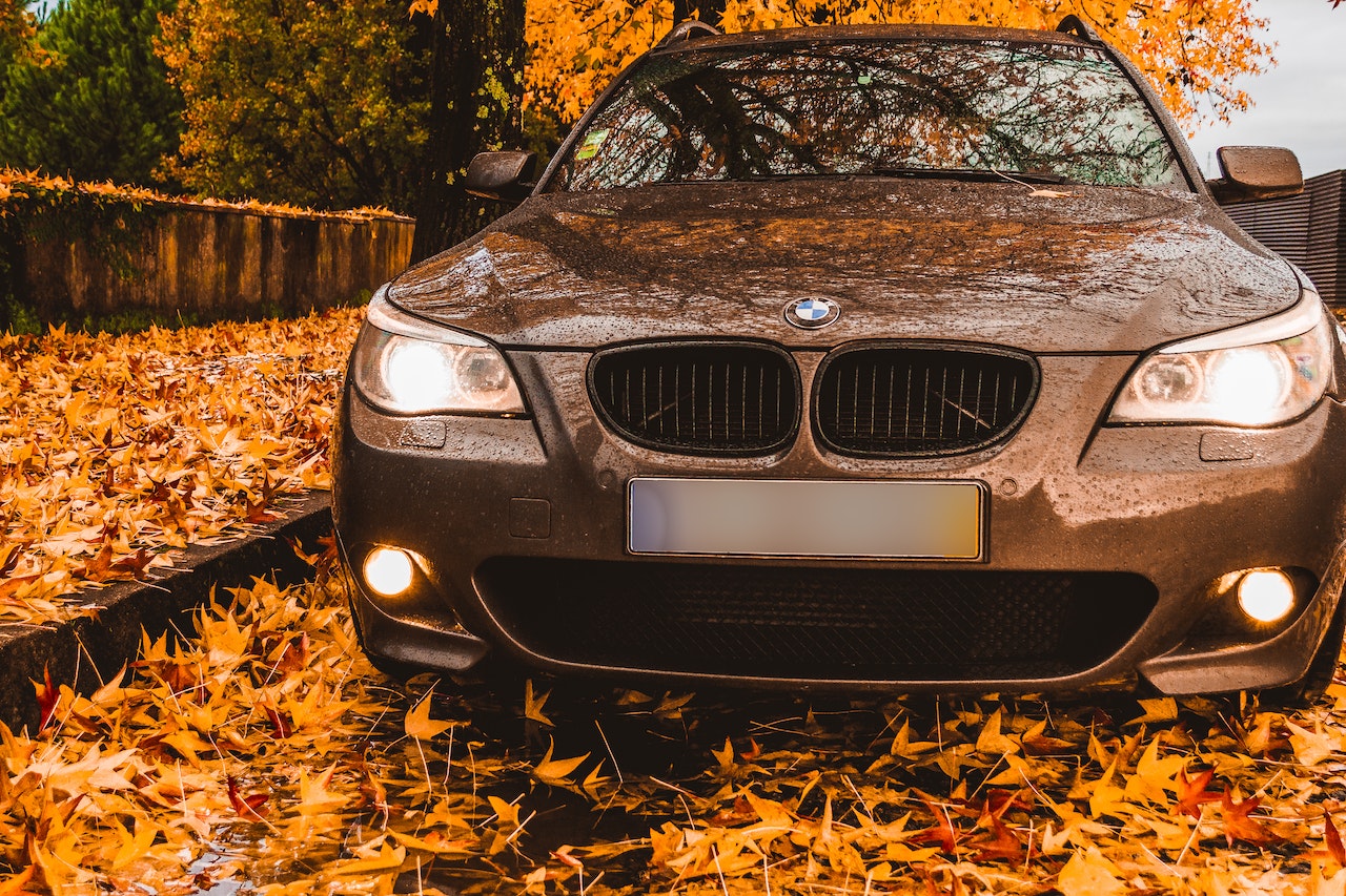 Parked Black Bmw Car Surrounded by Brown Leaves | Veteran Car Donations

